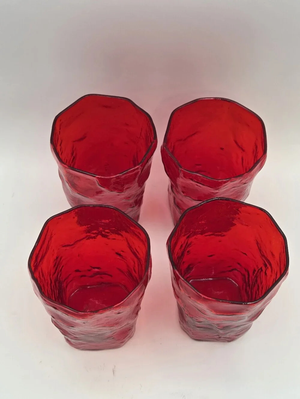Vintage Crinkle Ruby Morgantown 10 Ounce Flat Tumblers